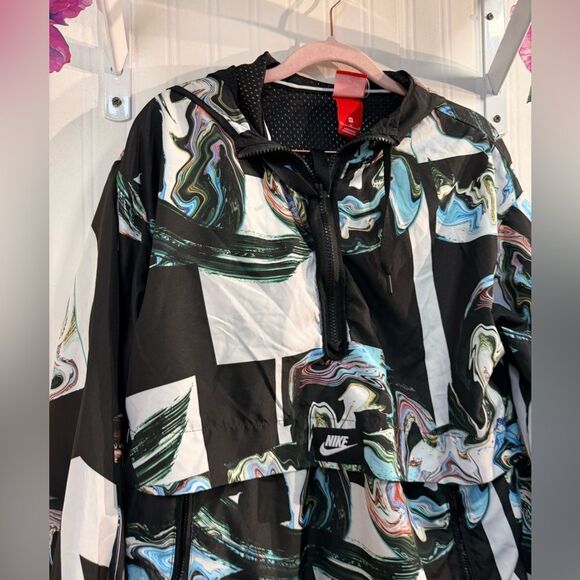 Nike Women's Black/Multi Marble-Print Half-Zip Hooded Jacket Sz M - Picture 6 of 13